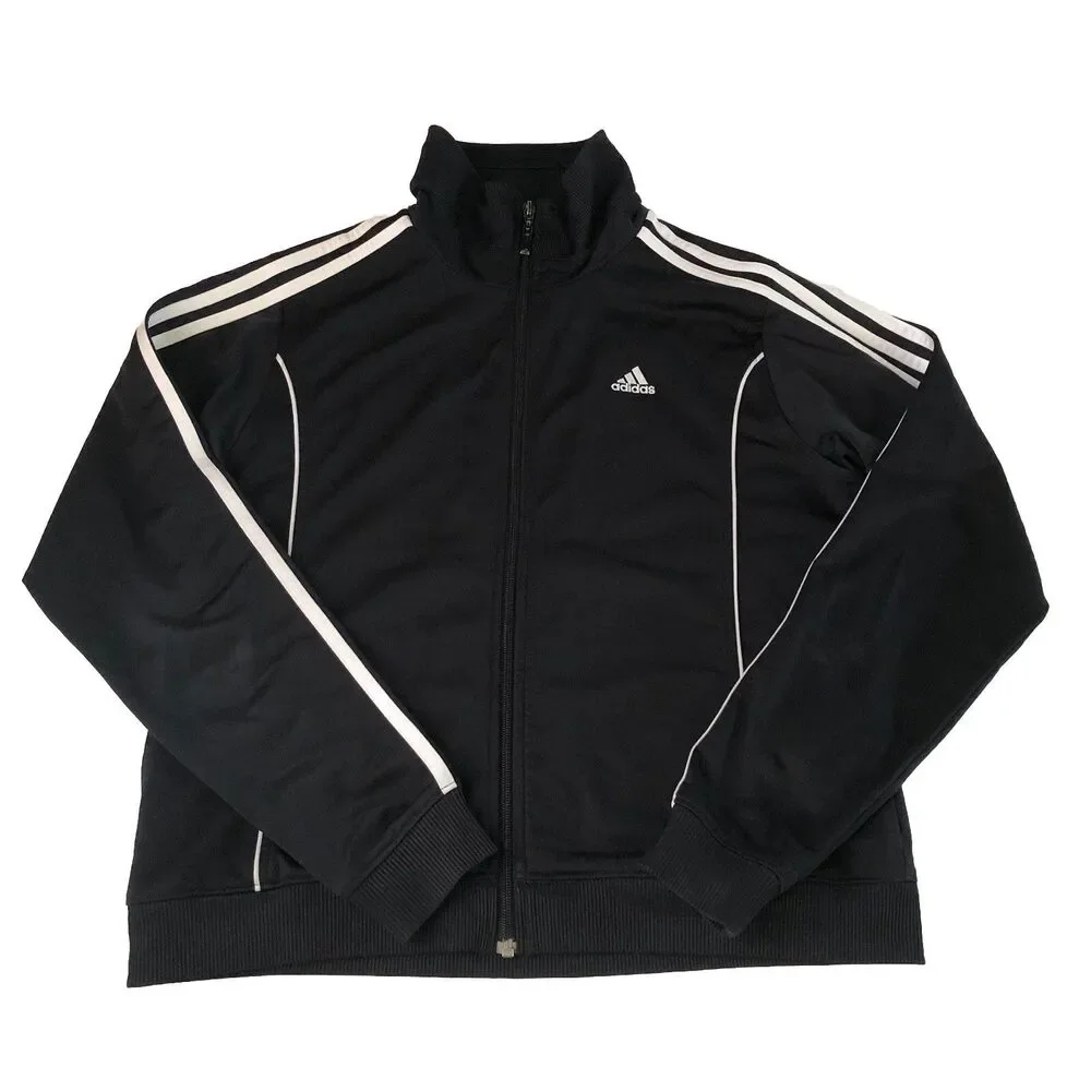 Vintage Adidas track jacket Black 3 Stripes Medium
